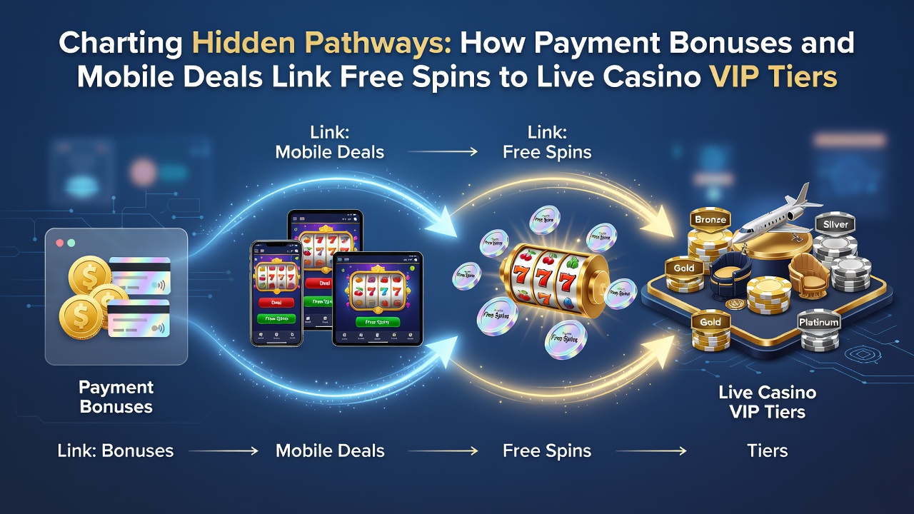 Illustratie van betalingsbonussen en mobiele deals die free spins koppelen aan live casino VIP-tiers in Nederlandse online casino's