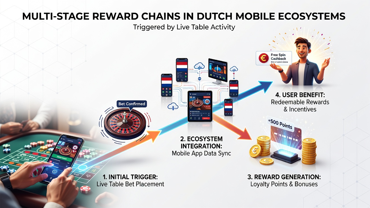Grafische weergave van multi-fase beloningsketens in Nederlandse live casino apps op mobiele apparaten